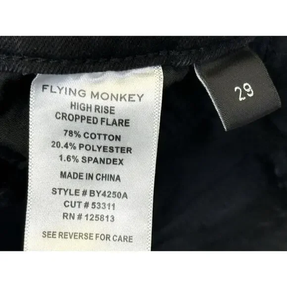 Flying Monkey Jeans Women’s Sz 29 Black High Rise Cropped Flair Distressed - Picture 8 of 14
